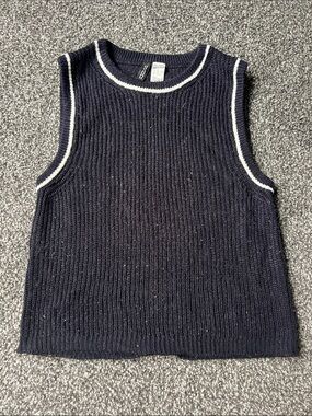 Divided Navy Sleeveless Ribbed Tank with White Trim